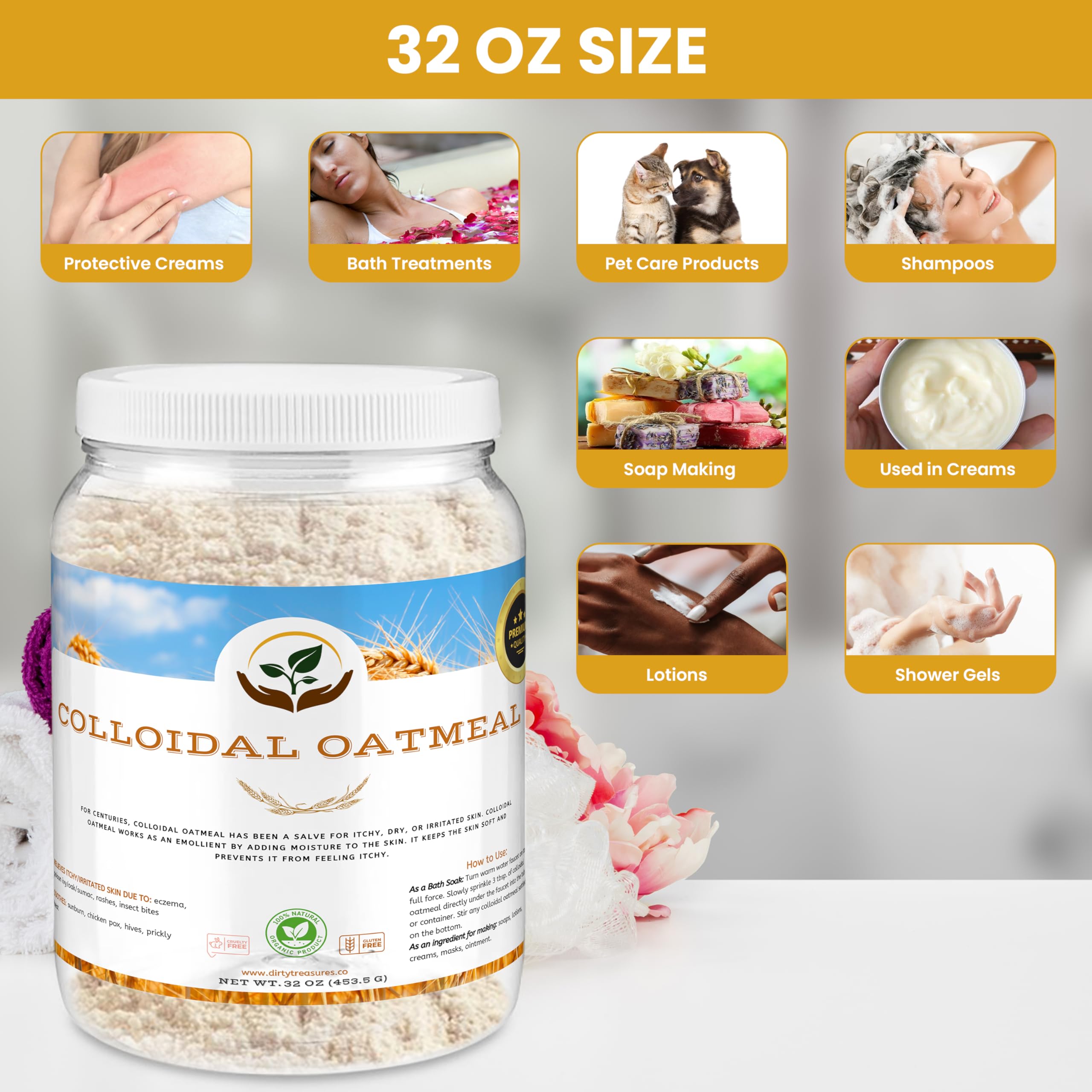 Dirty Treasures Organic Colloidal Oatmeal | Oatmeal Bath | Oatmeal for Skin | Soap Making -2lbs (32OZ)